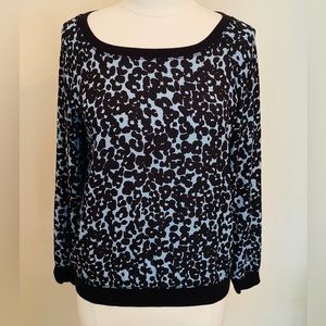 Ann Taylor LOFT Black Blue Leopard Print Long Sleeve Business Casual Top Size S